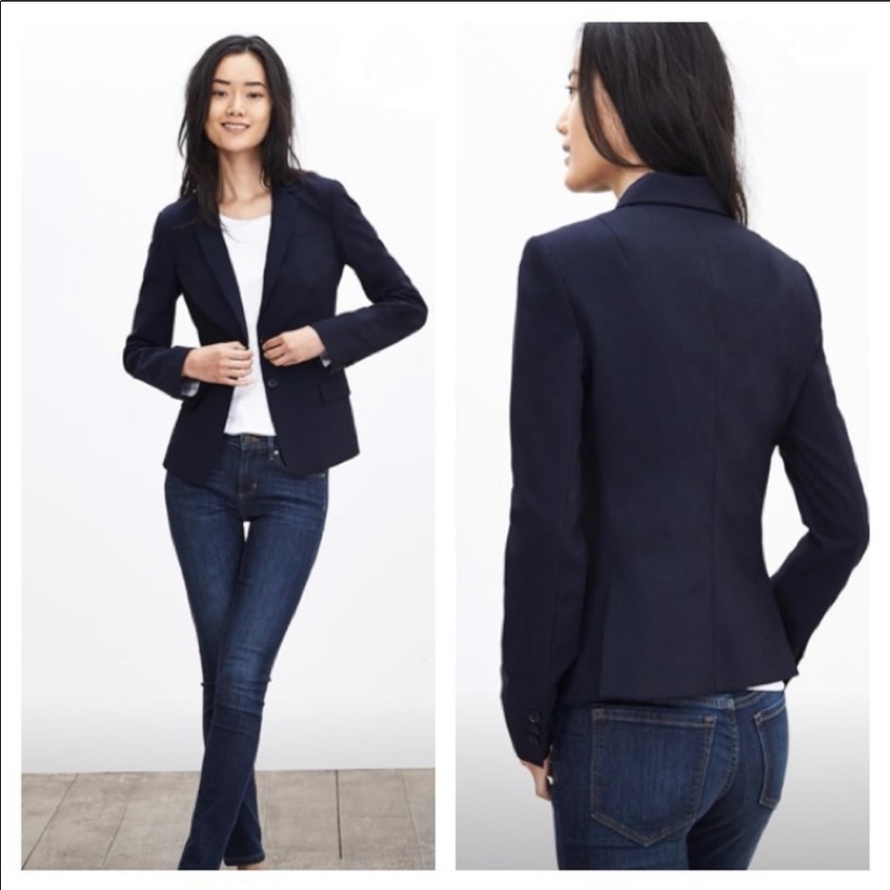 Banana Republic Blue Navy Lightweight Wool Blazer